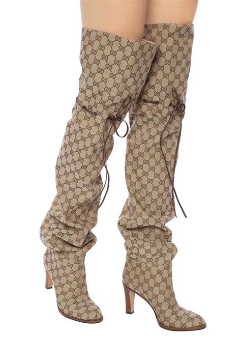 gucci heel boots women|gucci print thigh high boots.